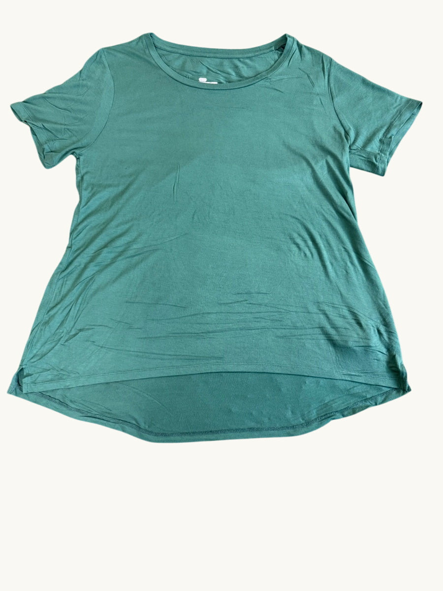 Camiseta de mujer sin adornos de manga corta, cuello abierto y corte holgado
