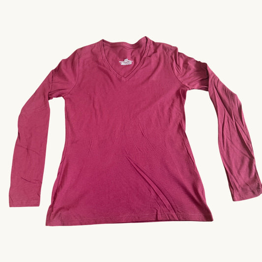 Camiseta Granate Oscuro de Manga Larga y Cuello en V