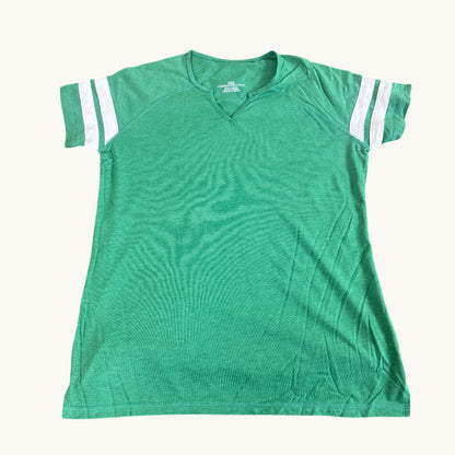 Camiseta de mujer de manga corta raglán con cuello en V sin adornos