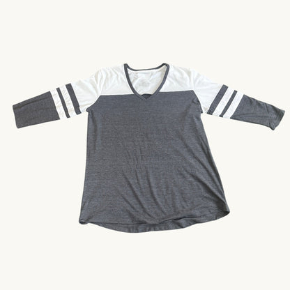 Camiseta con cuello de pico y manga tres cuartos en bloques de color Heather
