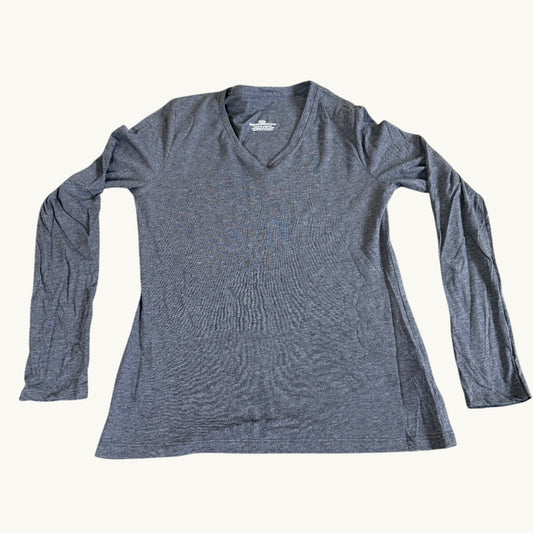 Camiseta de manga larga con cuello de pico en gris carbón jaspeado
