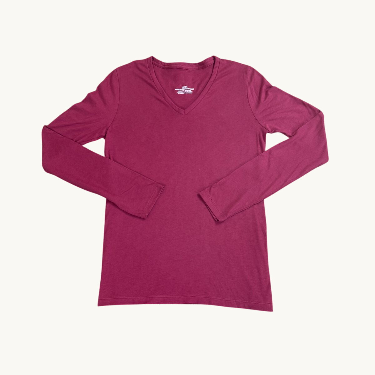 Camiseta Granate Oscuro de Manga Larga y Cuello en V