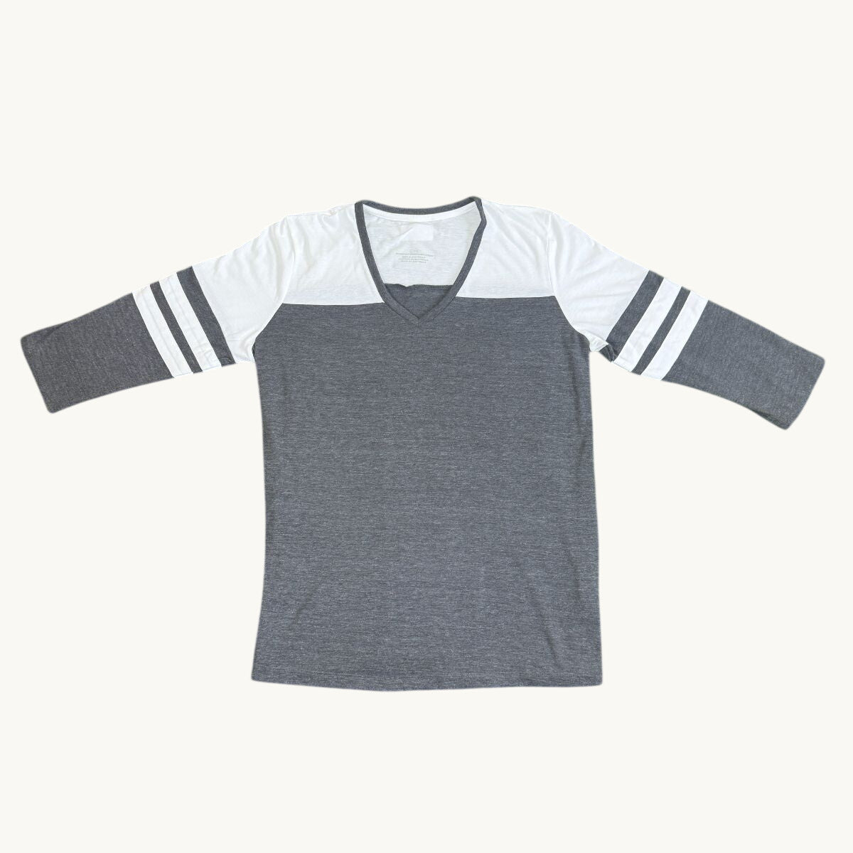 Camiseta con cuello de pico y manga tres cuartos en bloques de color Heather