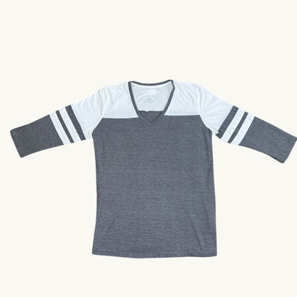Camiseta con cuello de pico y manga tres cuartos en bloques de color Heather