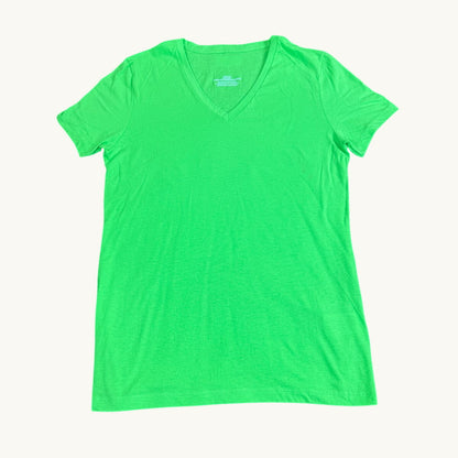 Camiseta de manga corta con cuello en V verde brillante