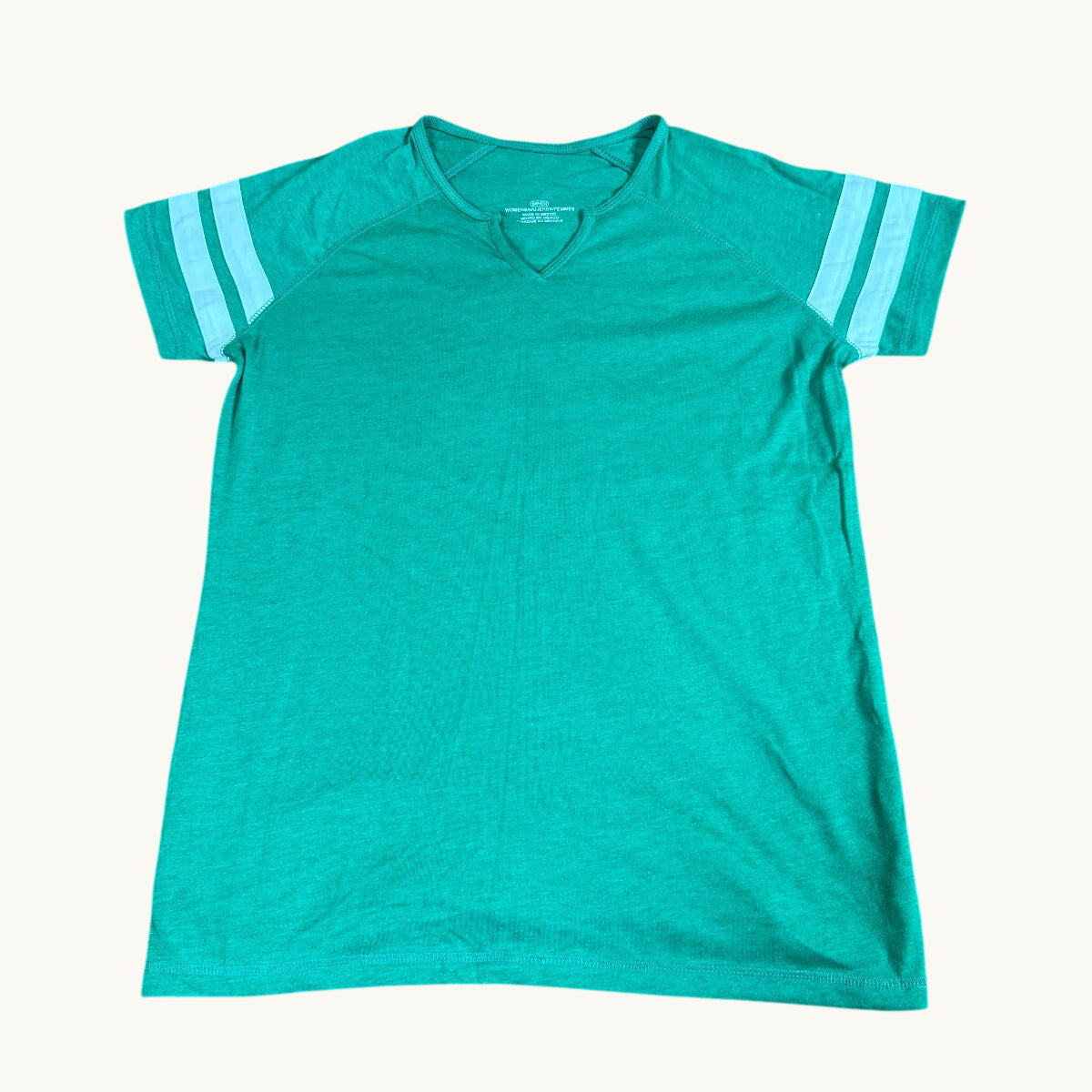 Camiseta de mujer de manga corta raglán con cuello en V sin adornos